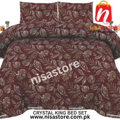 REDDISH LEAF 3PCS DIAMOND CRYSTAL BED SHEET KING SIZE/=NS12
