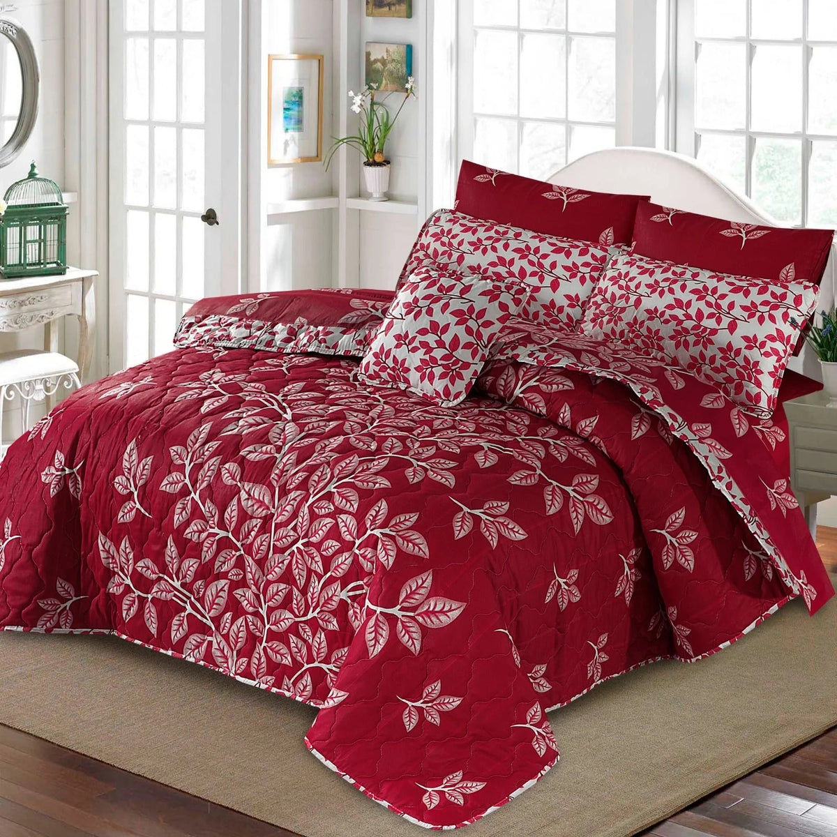 RED FLOWER SUMMER KING COMFORTER SET – 7 PCS #NS-021
