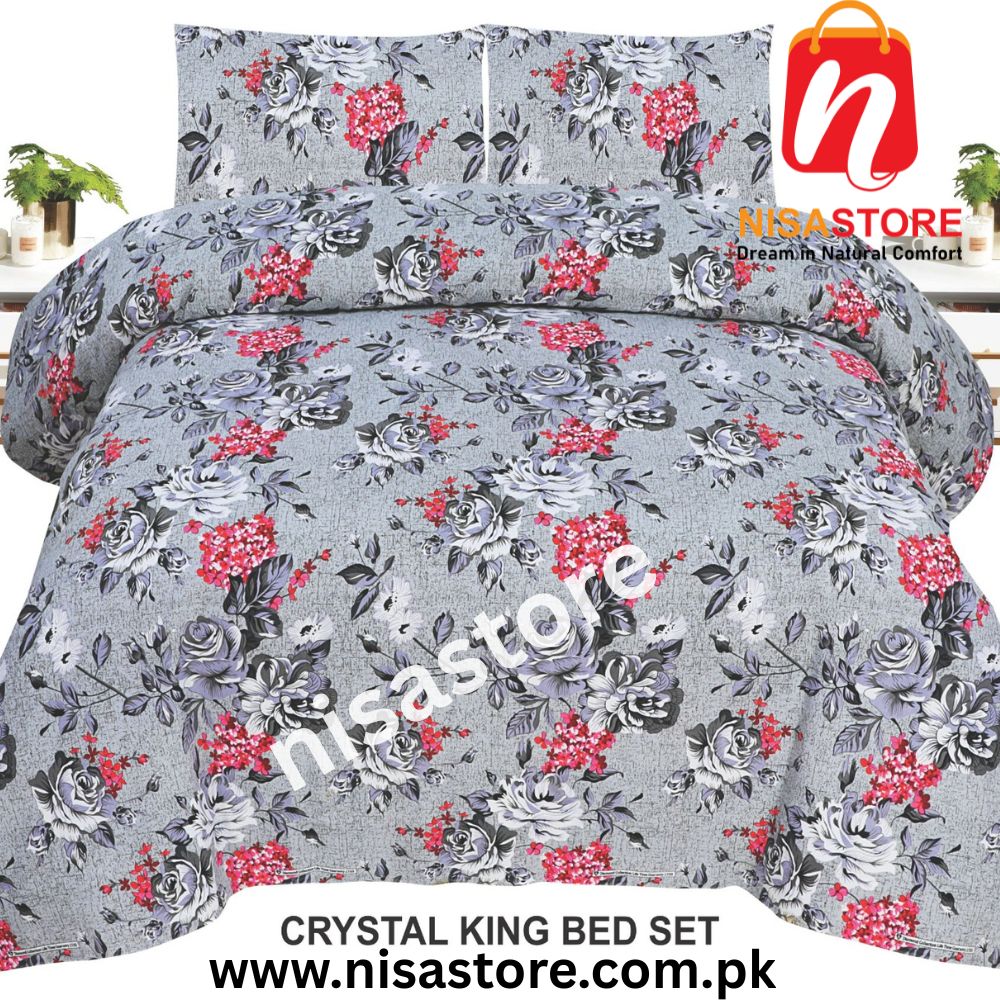 JOZO GREY 3PCS DIAMOND CRYSTAL BED SHEET KING SIZE/=NS24