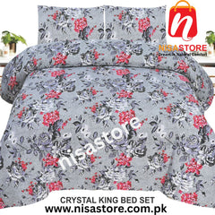 JOZO GREY 3PCS DIAMOND CRYSTAL BED SHEET KING SIZE/=NS24