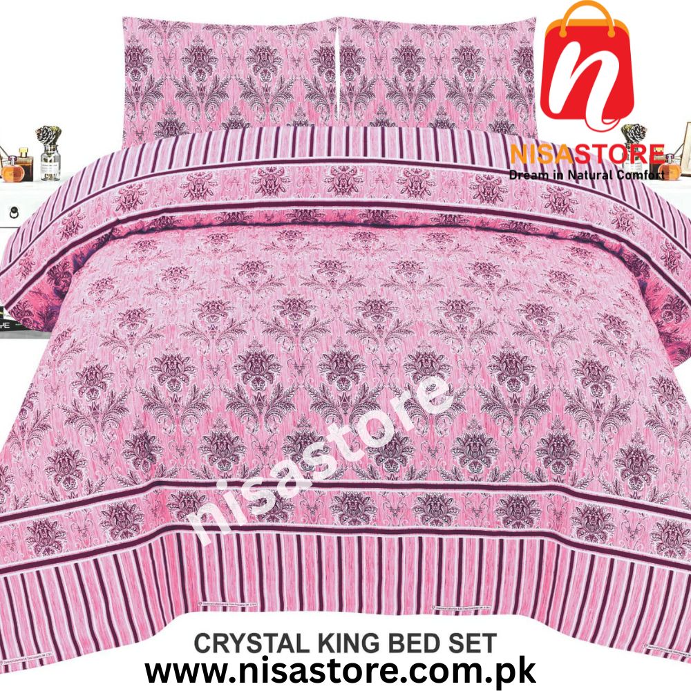 BOURBON PINKY 3PCS DIAMOND CRYSTAL BED SHEET KING SIZE/=NS22