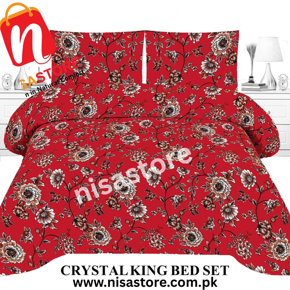 RED ROSE 3PCS DIAMOND CRYSTAL BED SHEET KING SIZE/=NS20