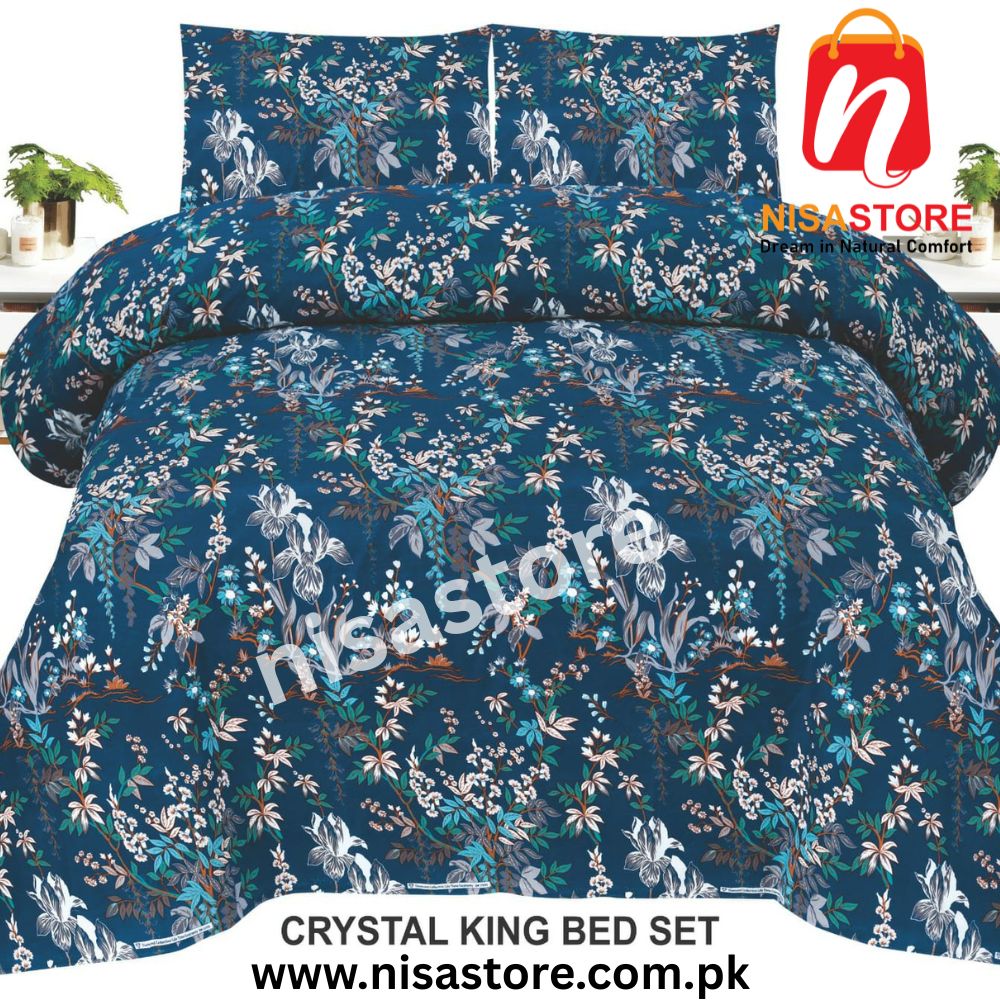 MEDIUM STATE BLUE 3PCS DIAMOND CRYSTAL BED SHEET KING SIZE/=NS21