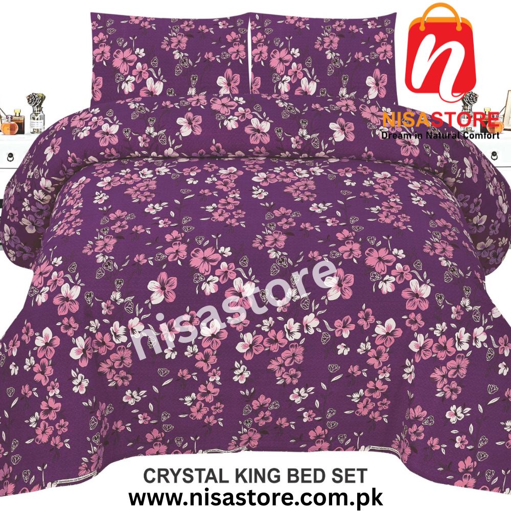 DRAK ORCHID 3PCS DIAMOND CRYSTAL BED SHEET KING SIZE/=NS15