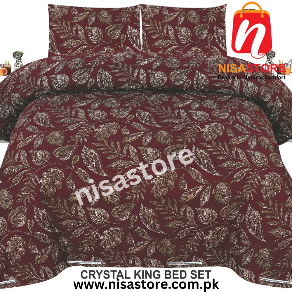 REDDISH LEAF 3PCS DIAMOND CRYSTAL BED SHEET KING SIZE/=NS12