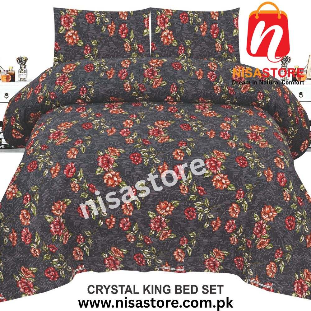 RIO BLACK 3PCS DIAMOND CRYSTAL BED SHEET KING SIZE/=NS10