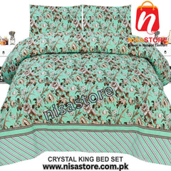 FOREST GREEN 3PCS DIAMOND CRYSTAL BED SHEET KING SIZE/=005