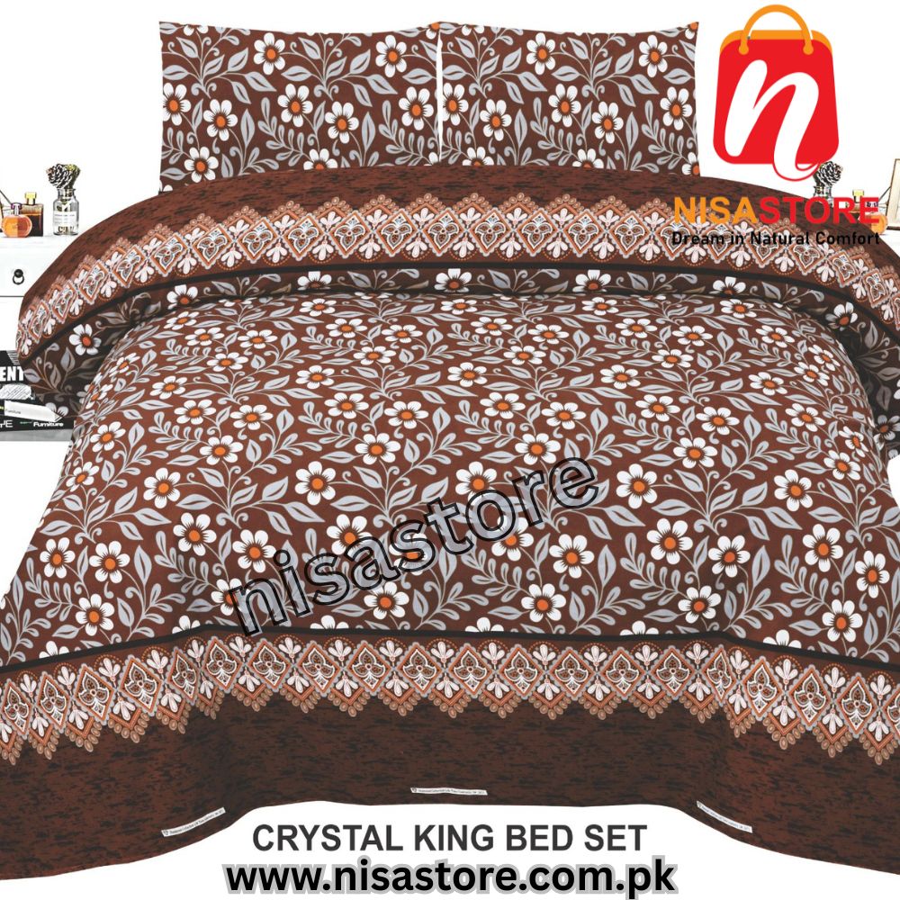 SADDLE BRWON 3PCS DIAMOND CRYSTAL BED SHEET KING SIZE/=NS004
