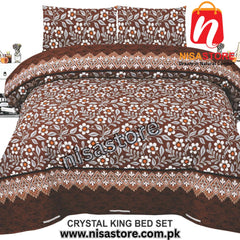 SADDLE BRWON 3PCS DIAMOND CRYSTAL BED SHEET KING SIZE/=NS004