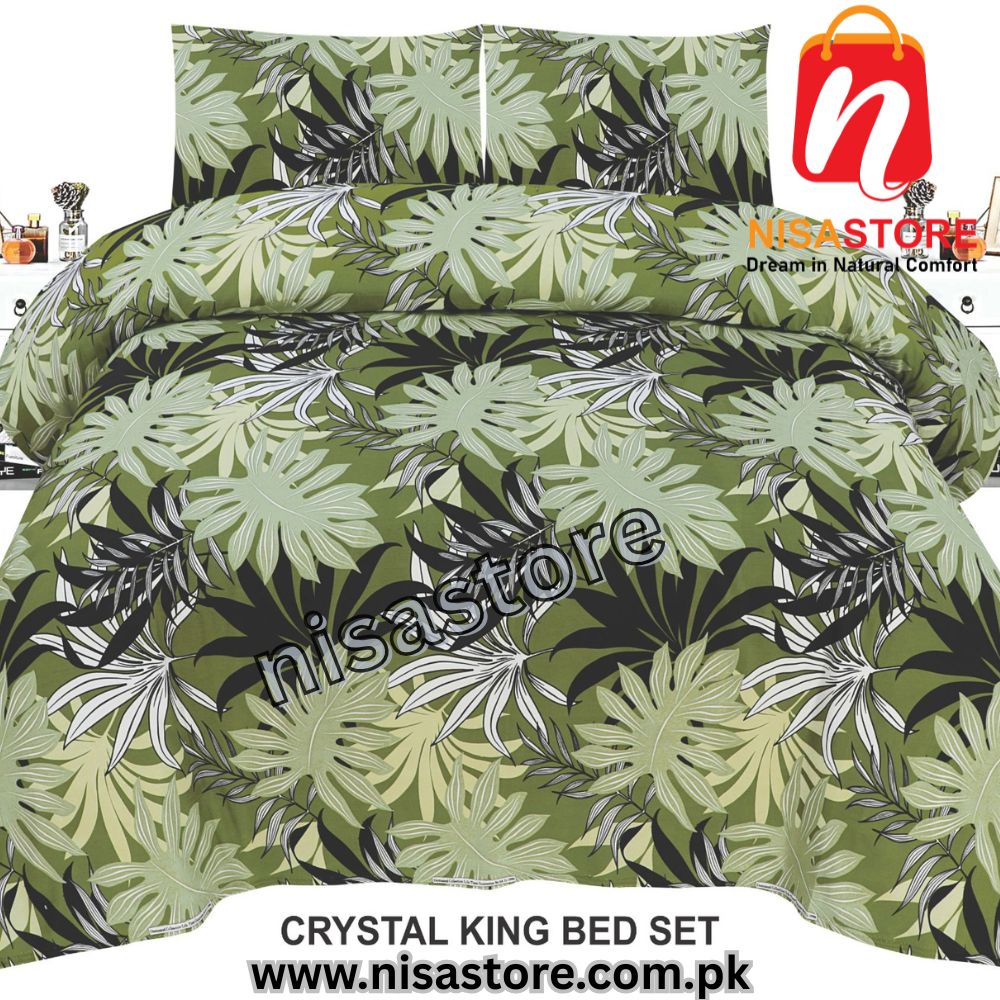 OLIVE DRAB 3PCS DIAMOND CRYSTAL BED SHEET KING SIZE/=NS003