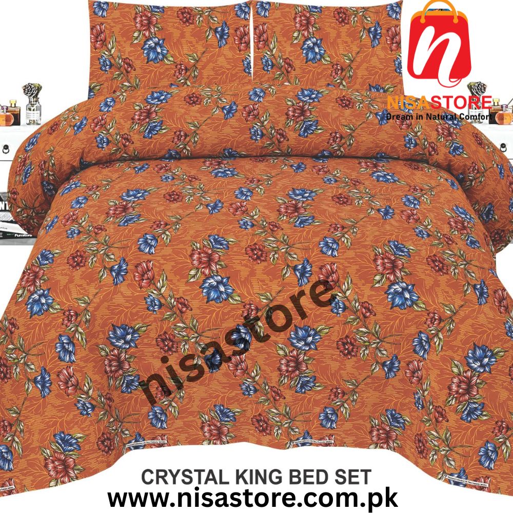 TESCO ORANGE 3PCS DIAMOND CRYSTAL BED SHEET KING SIZE/=NS28
